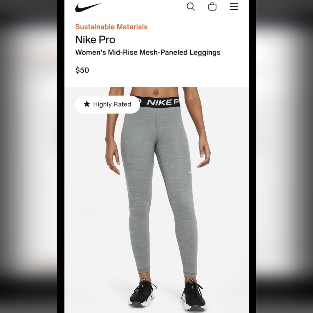 Nike Pro Mid-Rise Mesh-Paneled Leggings, Women's, size M